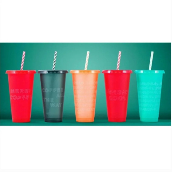 3/$24 Starbucks "Seasonal Shine" Green Reusable Cold Cup with Candy Cane Straw - Picture 5 of 6